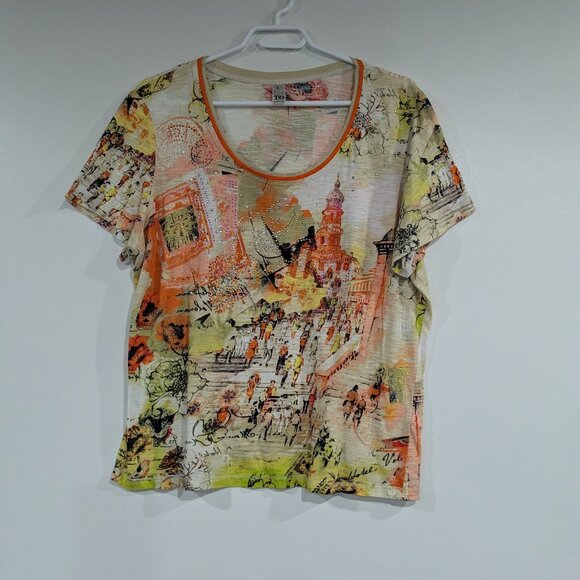 Thomas & Olivia Rhinestone Scenic Tee Orange Yellow Size XL - Picture 1 of 5